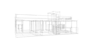 Arkaplanda mimari bina 3d illüstrasyon