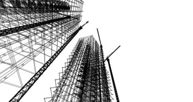 Mimari sanat konseptinde soyut çizgiler, minimum geometrik şekiller. 