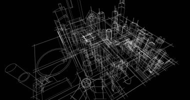 Arkaplanda mimari bina 3d illüstrasyon