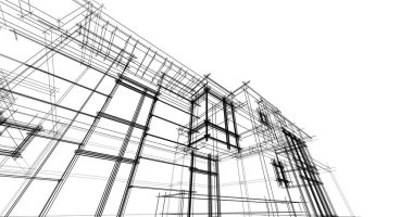 3d mimari duvar kağıdı tasarımı, dijital bina çizimi 