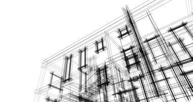 Arkaplanda mimari bina 3d illüstrasyon