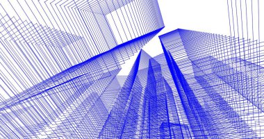 Arkaplanda mimari bina 3d illüstrasyon