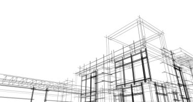 Arkaplanda mimari bina 3d illüstrasyon