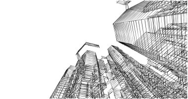 Arkaplanda mimari bina 3d illüstrasyon