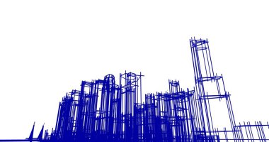 Arkaplanda mimari bina 3d illüstrasyon