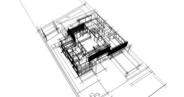 Arkaplanda mimari bina 3d illüstrasyon