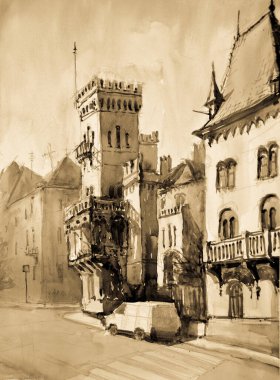  Çizim, mimari konsept, minimum geometrik şekiller.