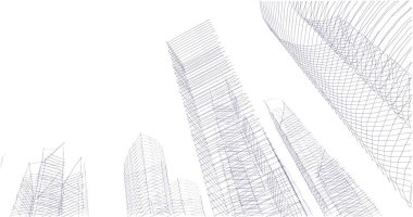 Arkaplanda mimari bina 3d illüstrasyon