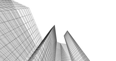 Arkaplanda mimari bina 3d illüstrasyon