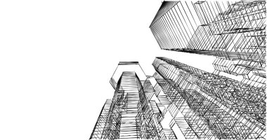 Arkaplanda mimari bina 3d illüstrasyon