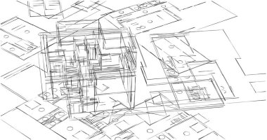 Mimari sanat konseptinde soyut çizgiler, minimum geometrik şekiller. 