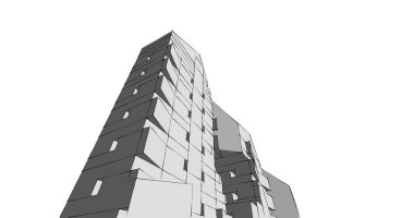 Arkaplanda mimari bina 3d illüstrasyon,