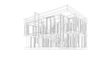 Arkaplanda mimari bina 3d illüstrasyon