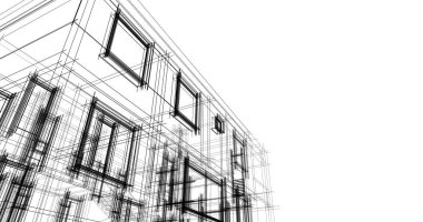 Arkaplanda mimari bina 3d illüstrasyon