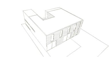 Arkaplanda mimari bina 3d illüstrasyon