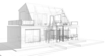 Arkaplanda mimari bina 3d illüstrasyon,