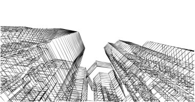 Arkaplanda mimari bina 3d illüstrasyon