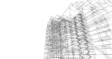 Arkaplanda mimari bina 3d illüstrasyon,