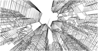 Arkaplanda mimari bina 3d illüstrasyon