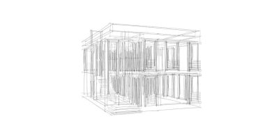 Arkaplanda mimari bina 3d illüstrasyon