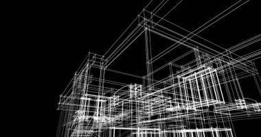 Arkaplanda mimari bina 3d illüstrasyon