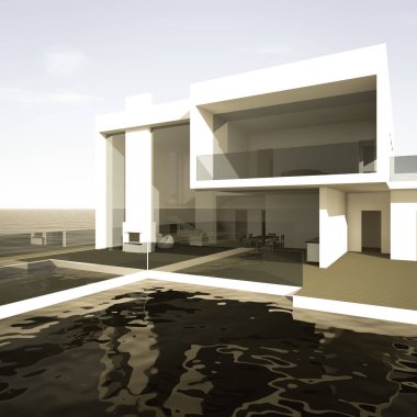 Arkaplanda mimari bina 3d illüstrasyon