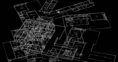 Mimari sanat konseptinde soyut çizgiler, minimum geometrik şekiller. 