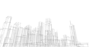 Arkaplanda mimari bina 3d illüstrasyon