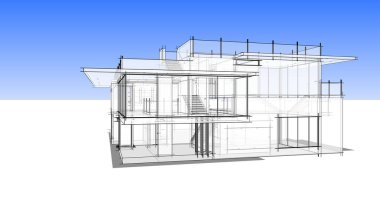 Arkaplanda mimari bina 3d illüstrasyon