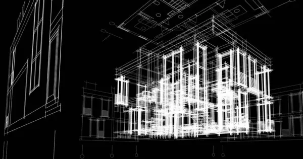 Elvont Rajzvonalak Építészeti Képzőművészetben Minimális Geometriai Formák — Stock Fotó