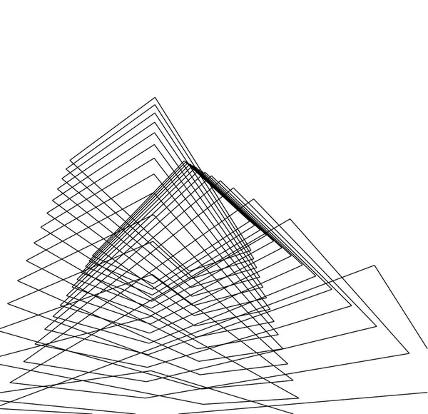 Minimal Sketch Art Σχεδιασμός Γεωμετρικών Κτιρίων — Φωτογραφία Αρχείου