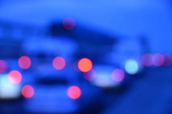 Blick Auf Die Stadt Mit Autos Bewegung Verschwommenes Licht Viel — Stockfoto