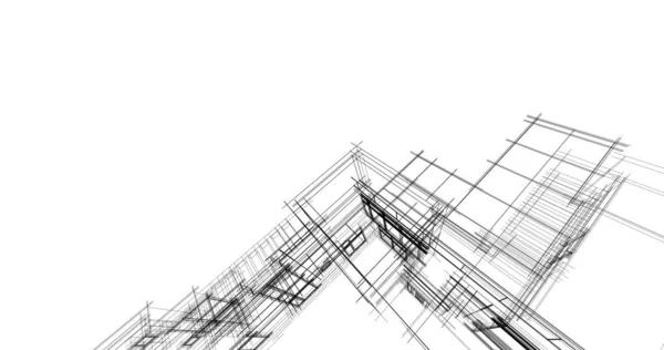 3D建筑墙纸设计 数字建筑草图 — 图库照片