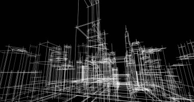 Arkaplanda mimari bina 3d illüstrasyon