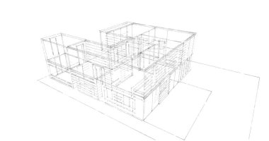 Arkaplanda mimari bina 3d illüstrasyon