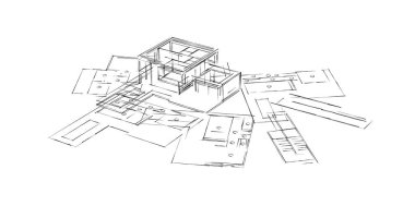 Mimari sanat konseptinde soyut çizgiler, minimum geometrik şekiller. 