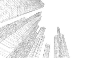 Arkaplanda mimari bina 3d illüstrasyon