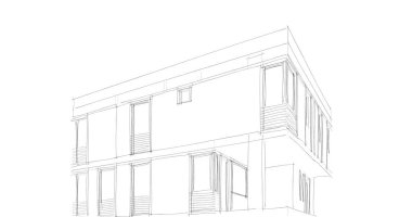 Arkaplanda mimari bina 3d illüstrasyon