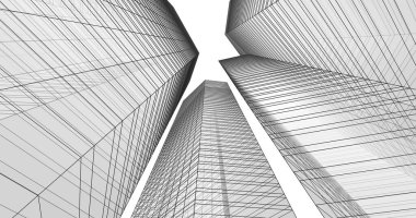 Arkaplanda mimari bina 3d illüstrasyon