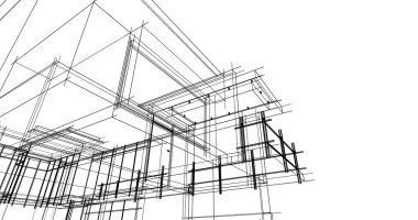 Arkaplanda mimari bina 3d illüstrasyon