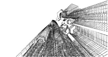 Arkaplanda mimari bina 3d illüstrasyon