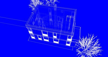 Arkaplanda mimari bina 3d illüstrasyon