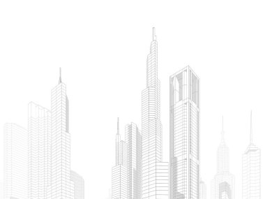 Arkaplanda mimari bina 3d illüstrasyon