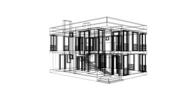 Arkaplanda mimari bina 3d illüstrasyon