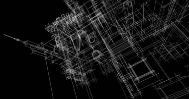 Arkaplanda mimari bina 3d illüstrasyon