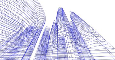 Arkaplanda mimari bina 3d illüstrasyon