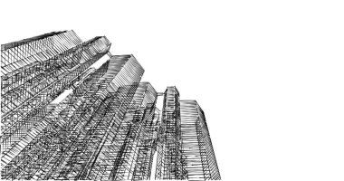 Arkaplanda mimari bina 3d illüstrasyon