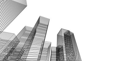 Arkaplanda mimari bina 3d illüstrasyon