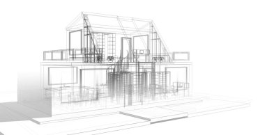 Arkaplanda mimari bina 3d illüstrasyon,