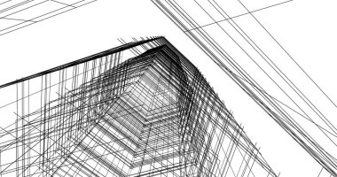 Arkaplanda mimari bina 3d illüstrasyon